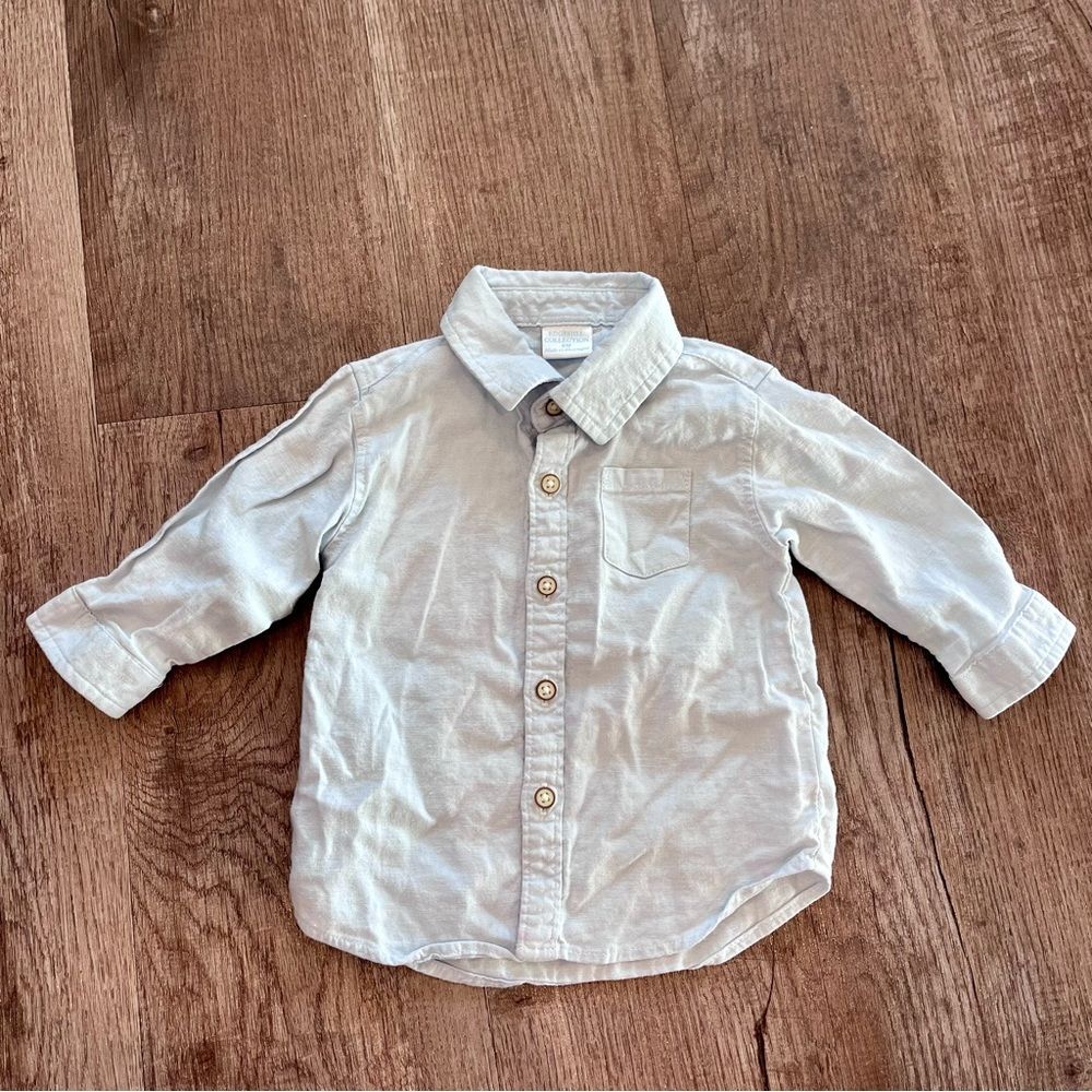 Edgehill Collection Light Blue Linen Boys Button-Down Shirt Sz. 9 months
